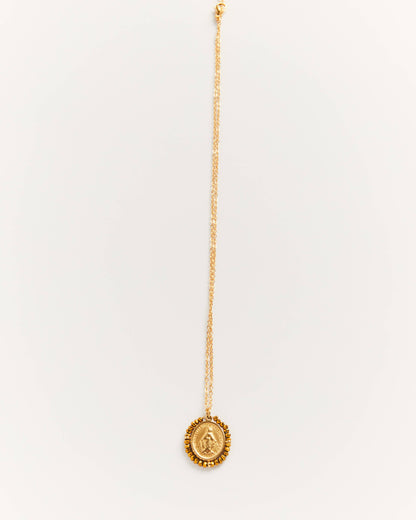 Santa Maria Gold - collier médaille dorée avec pierres dorées