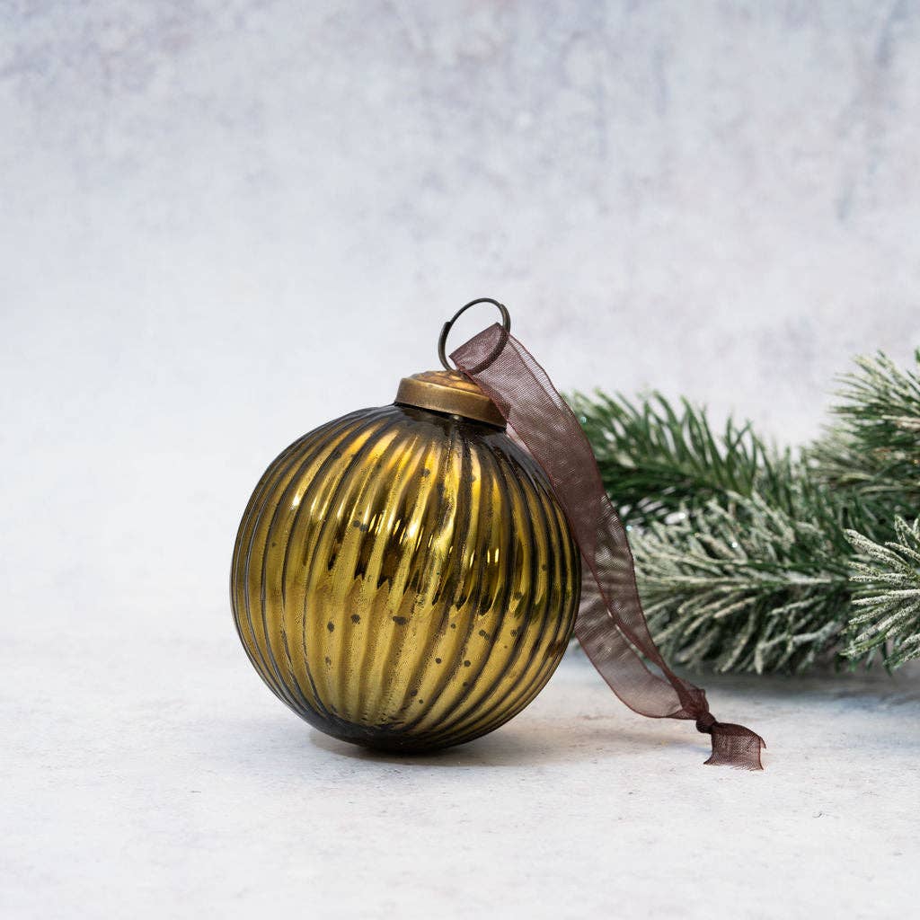 Boule côtelée en verre olive de 3 po