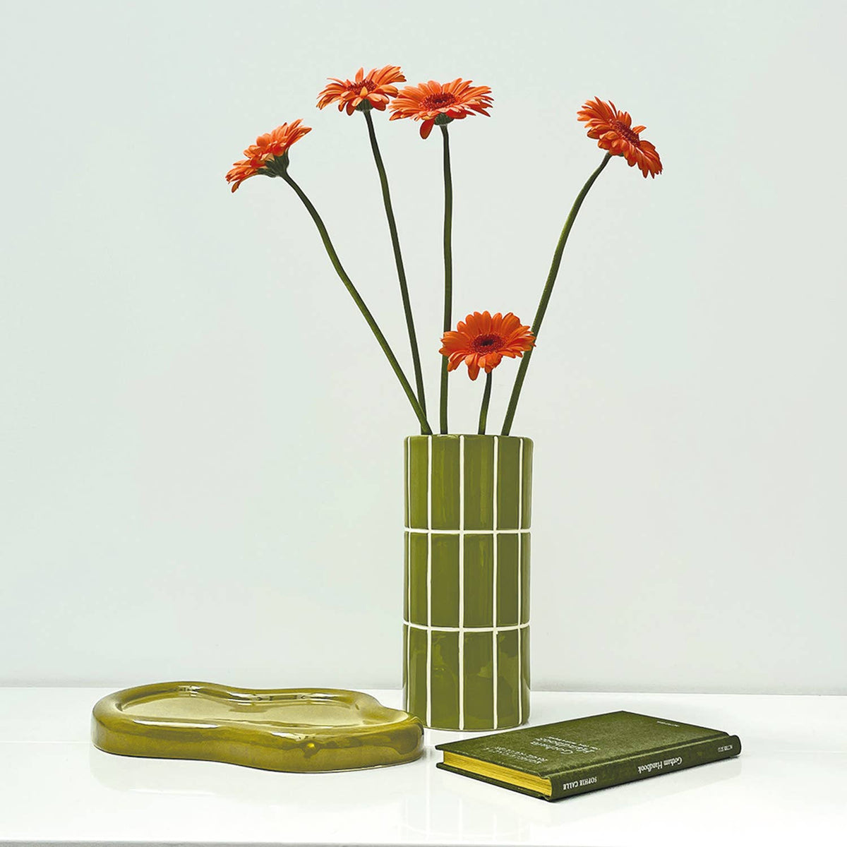 Vase carrelage mm kaki D10,5 H23cm