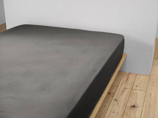 Drap housse Gaze de Coton 90 x 190 cm GAÏA Granit