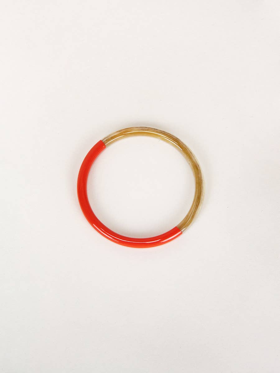 Jonc simple en corne blonde avec laque orange