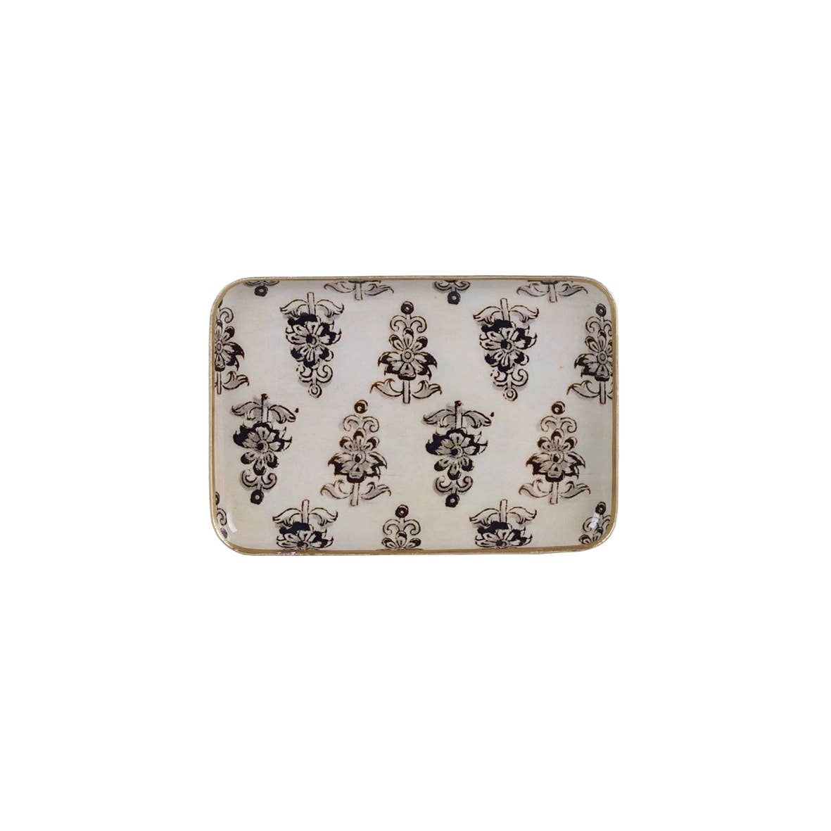 Plateau métal émaillé Hoya 10x15, bordure dorée