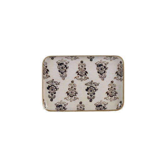 Plateau métal émaillé Hoya 10x15, bordure dorée