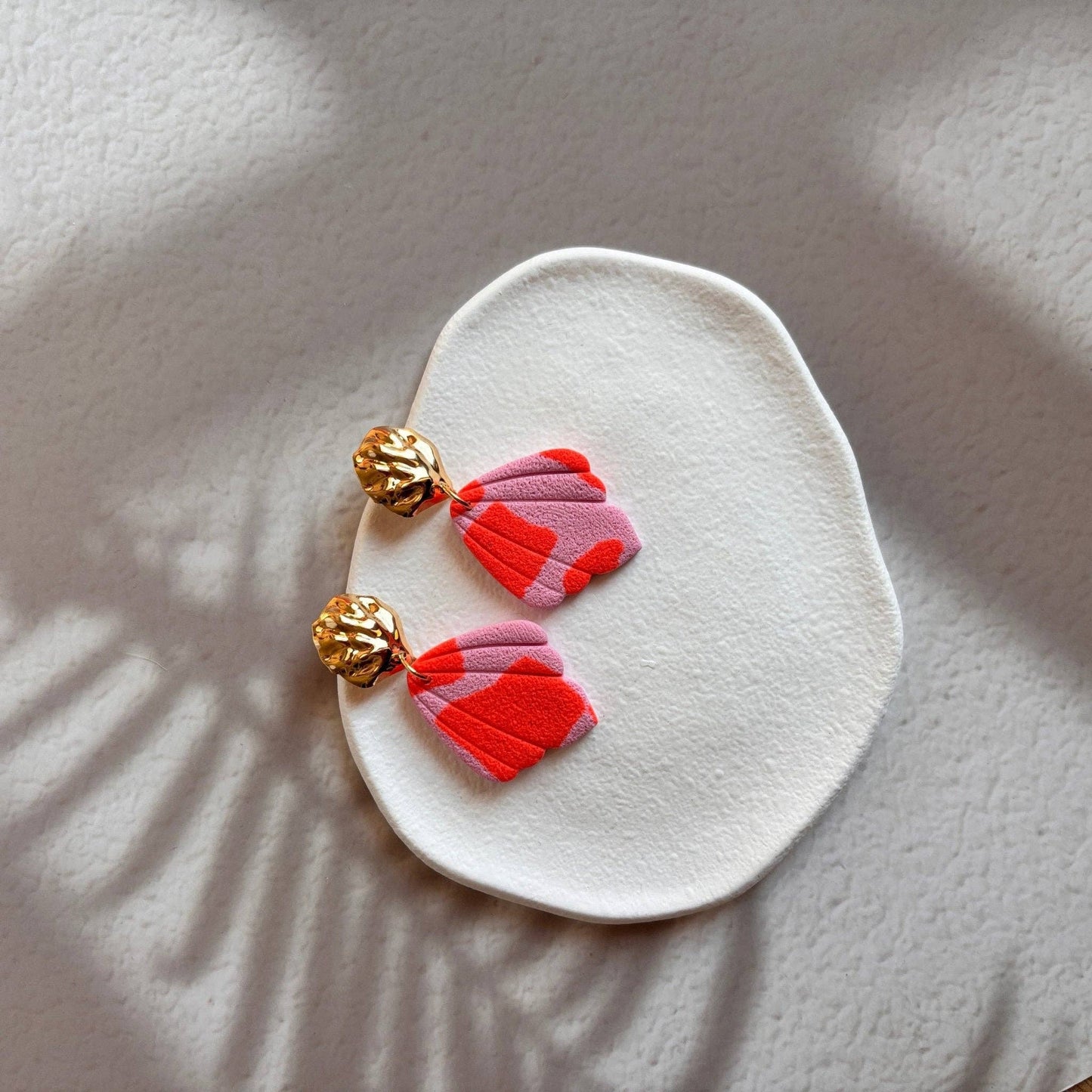 Sirenita – Boucles d'oreilles Feuille orange et fuchsia