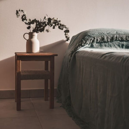 Couvre-lit frangé en lin 250 x 250 cm Gang