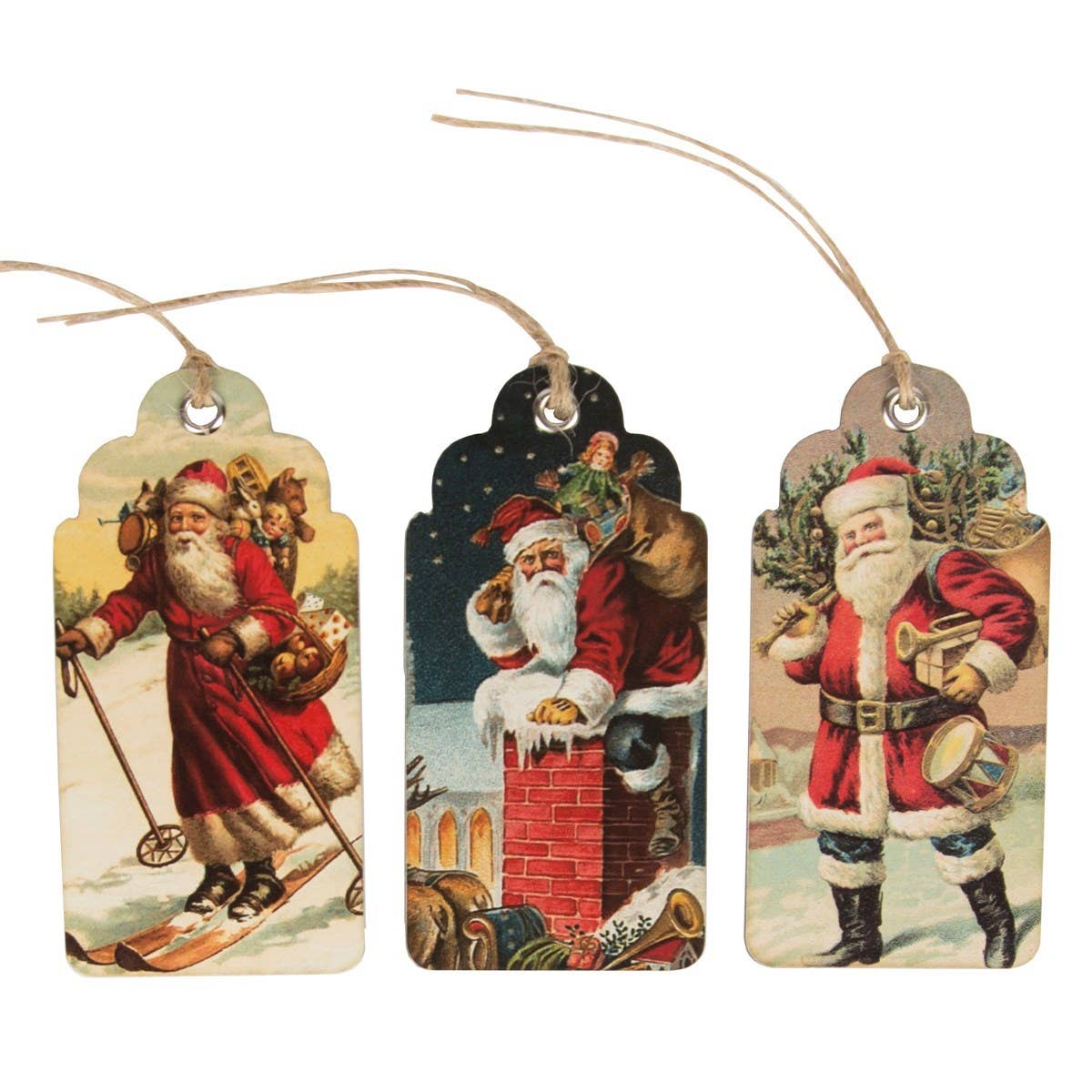 Étiquettes cadeaux rétro vintage avec scène de père Noël - Lot de 15