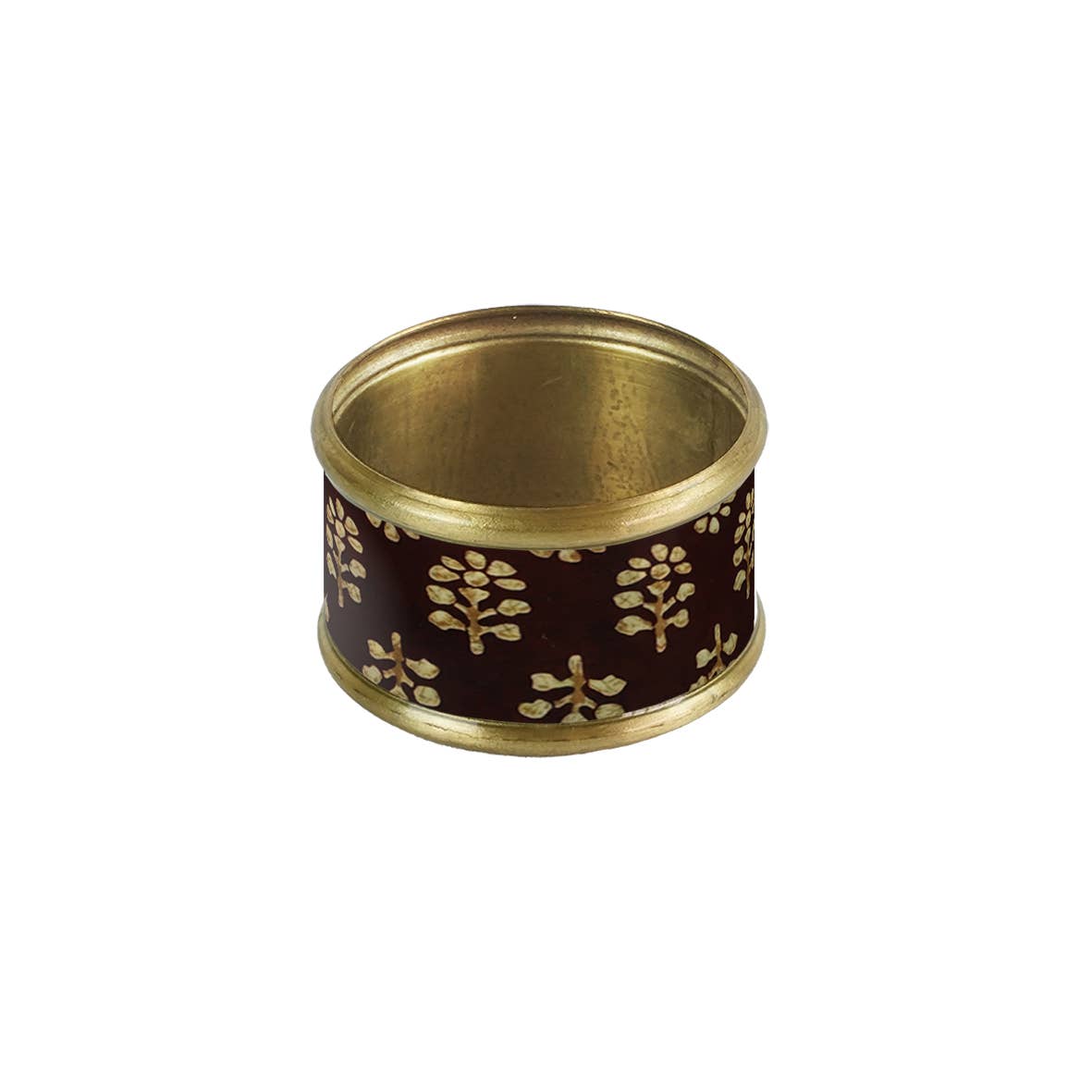 Rond de serviette laiton émaillé Acajou