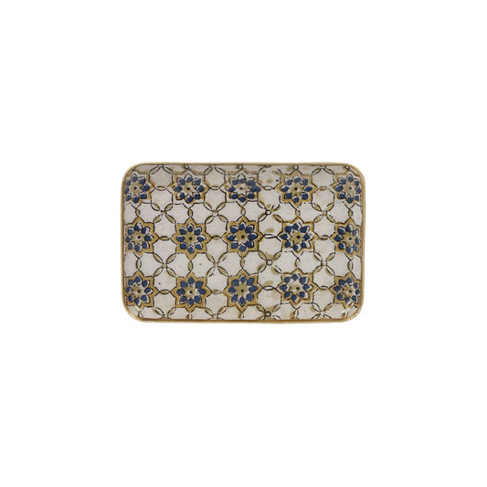 Plateau métal émaillé Zellige bleu 10x15, bordure dorée