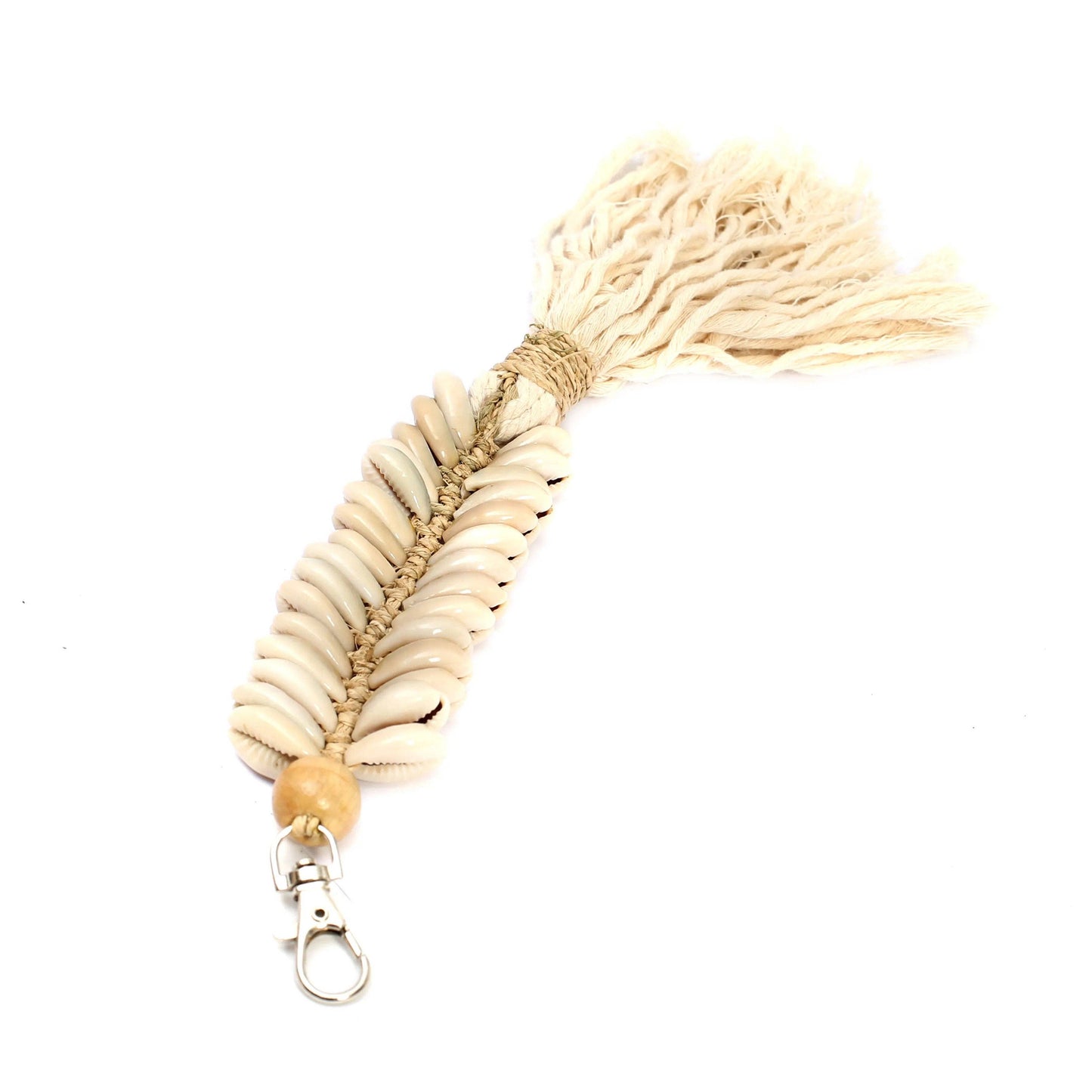 Porte-clés macramé en forme d'arête de poisson - Crème