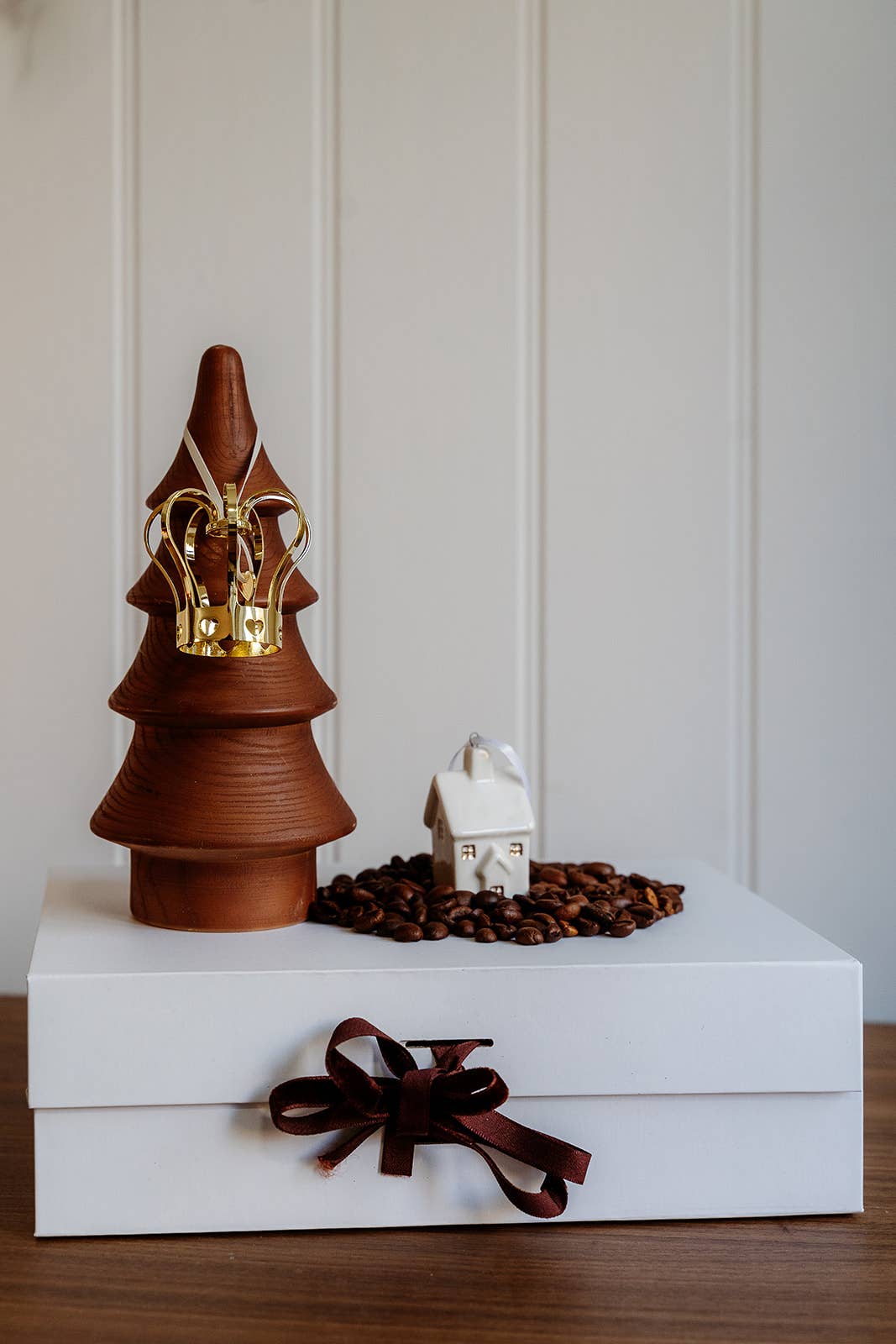 Décoration de Noël en céramique en forme de maison et d'arbre