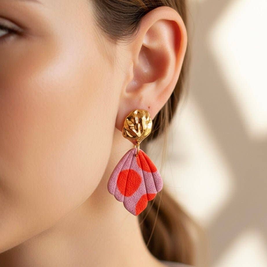 Sirenita – Boucles d'oreilles Feuille orange et fuchsia
