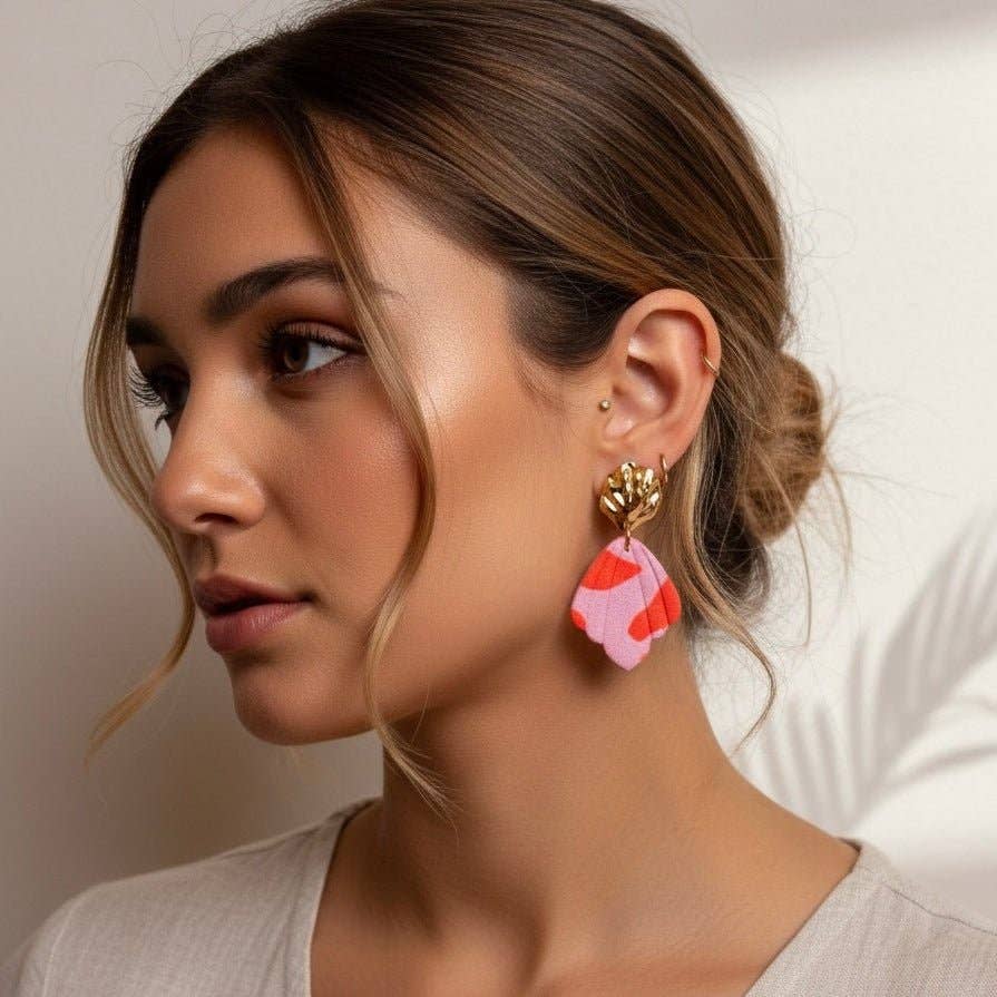 Sirenita – Boucles d'oreilles Feuille orange et fuchsia