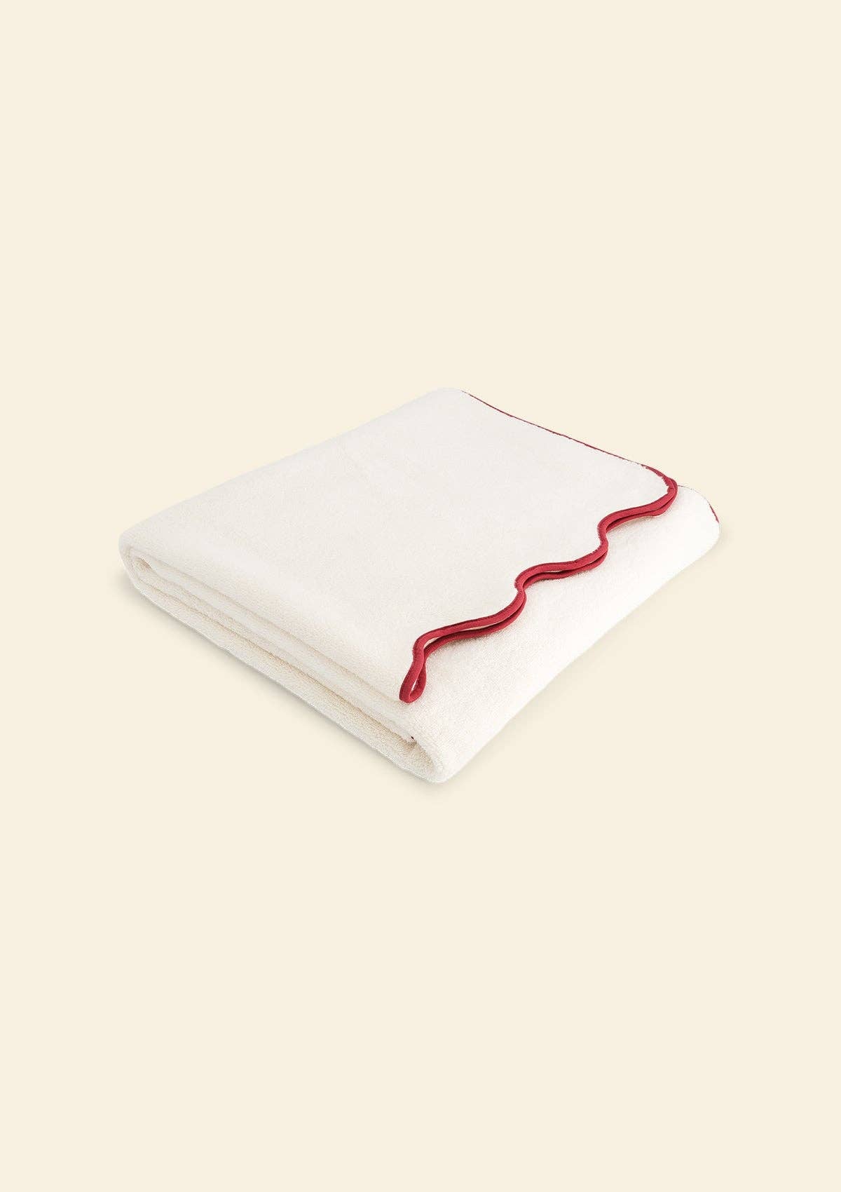 Le drap de bain ondulé en coton ivoire & bordeaux