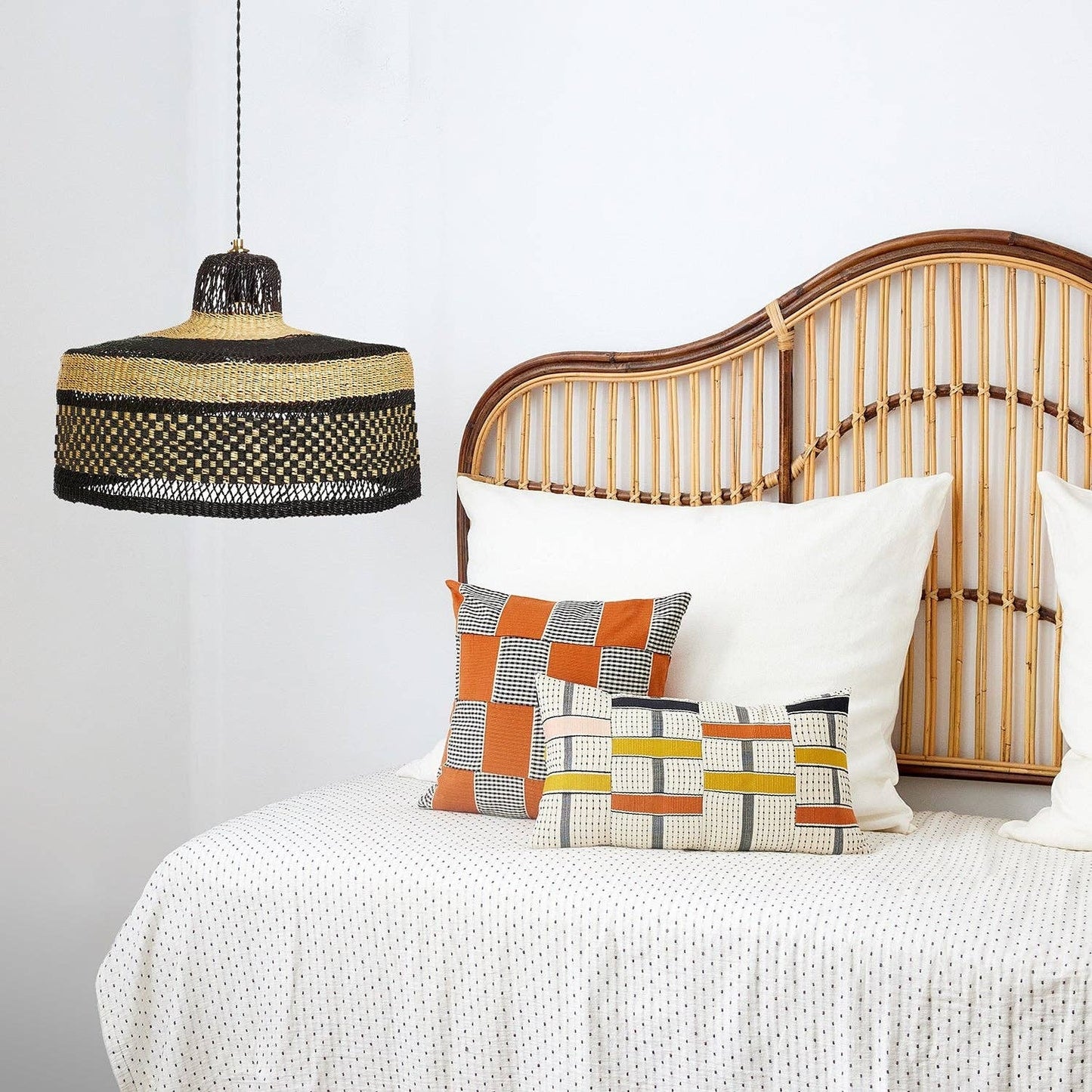 Lampe suspendue en paille tressée de taille moyenne CHECKERS M