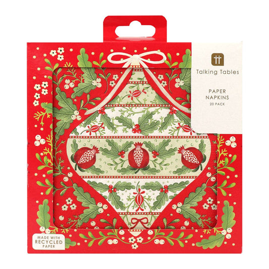 Serviettes en papier rouges de Noël Folklore - Pack de 20