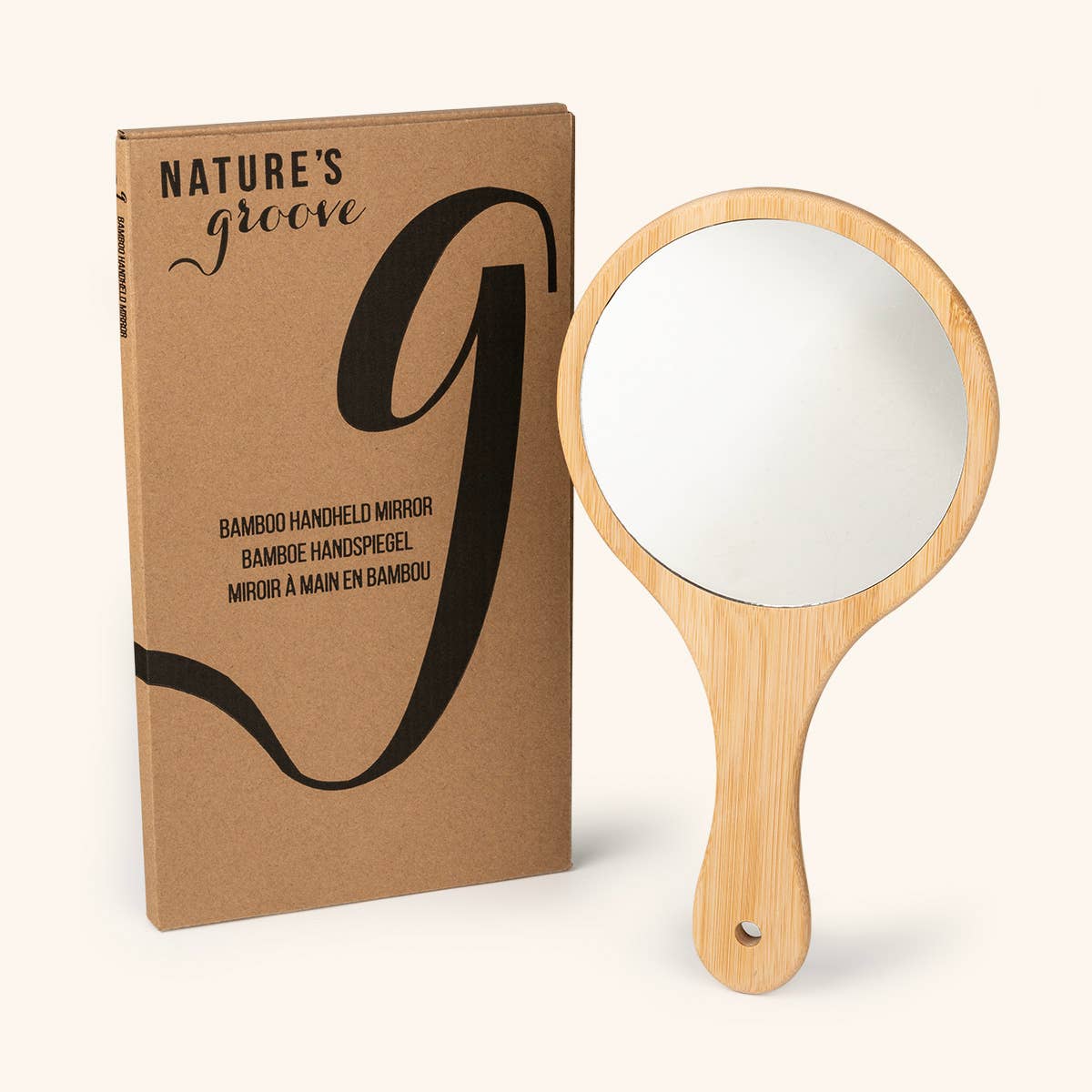 Miroir à main en bambou certifié FSC avec poignée - 15 cm
