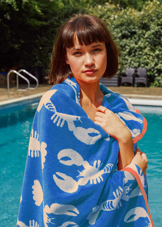 Serviettes Lobsters en coton biologique (bleu)