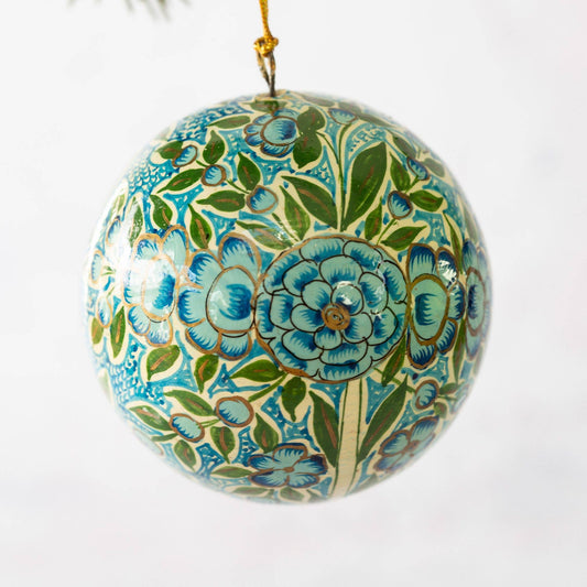 Boule de Noël florale turquoise et verte de 3 po